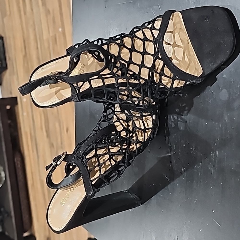 Size 9 black fishnet heel